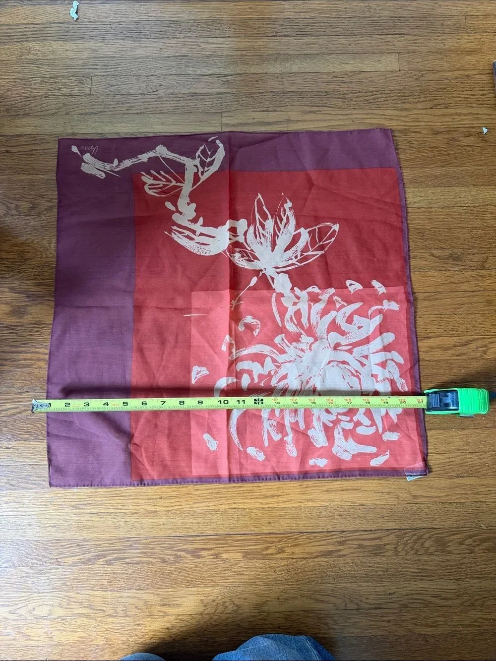 Vintage ; Vera Floral Print Red & Plum Silk Scarf